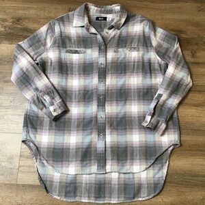 ANTHRO BDG Shirt Size XS Flannel Button Down Gray Purple Oversize Fit